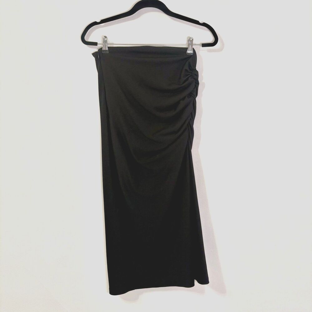 By Anthropologie Black Side Ruched Maxi Skirt Sz M